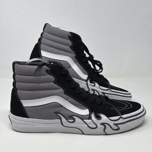Vans Sk8-Hi Shoes Mens Size 11 Gray Black White Flame High Top Skate Sneakers